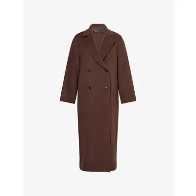 None Womens  Olivia Notch-lapels Wool-blend Coat In Brown