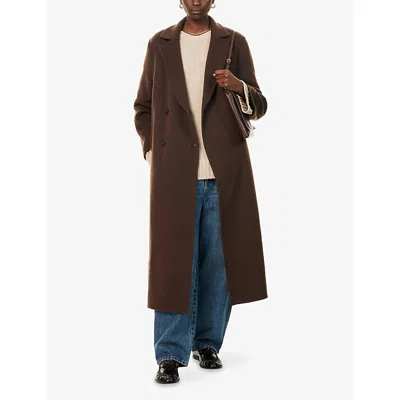 None Womens  Olivia Notch-lapels Wool-blend Coat In Brown