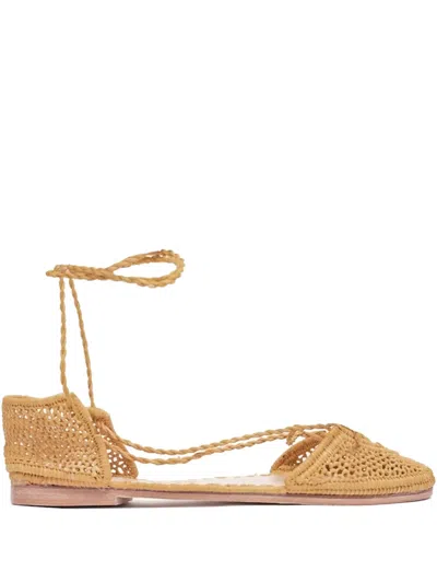 拉菲草系带芭蕾平底鞋