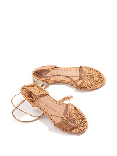 拉菲草系带芭蕾平底鞋