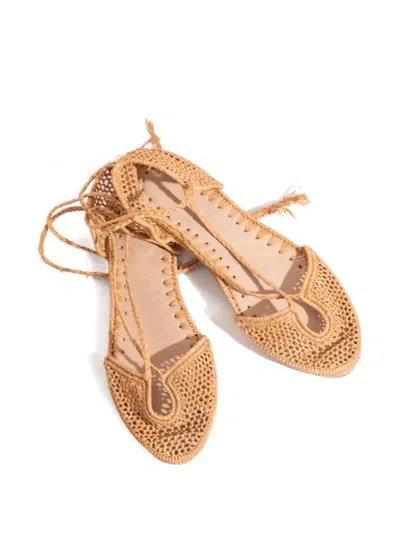 拉菲草系带芭蕾平底鞋