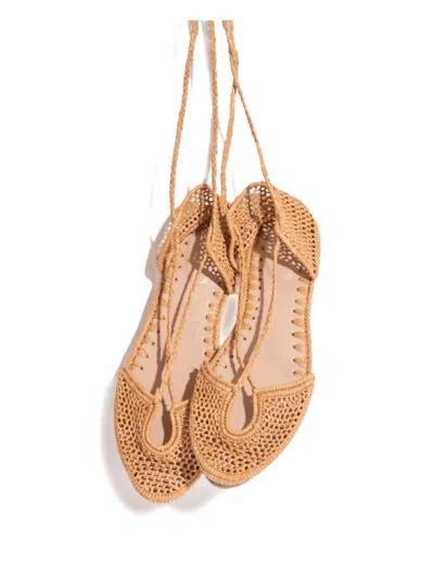 拉菲草系带芭蕾平底鞋