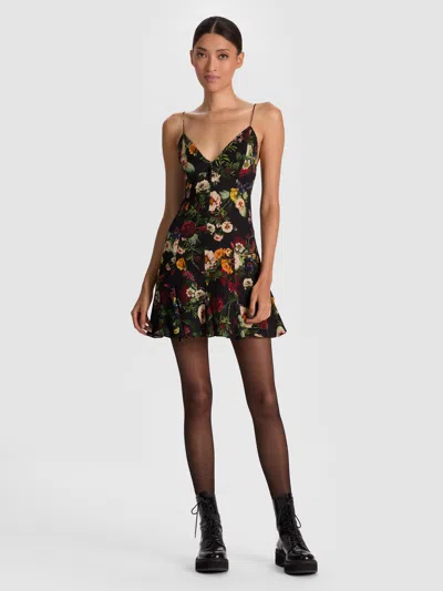 Alice And Olivia Julietta Slip Mini Dress In Black