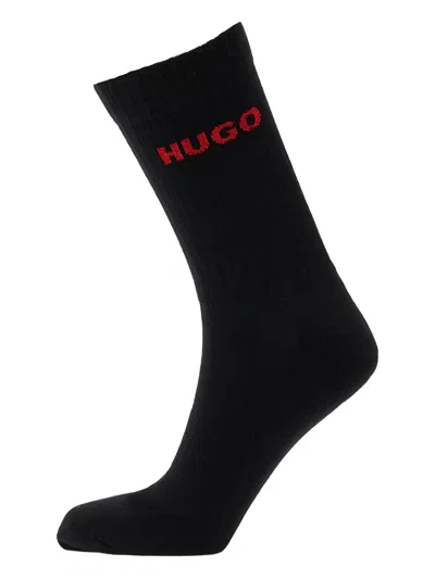 Hugo Boss Logo-knit Socks (pack Of Three) In Black