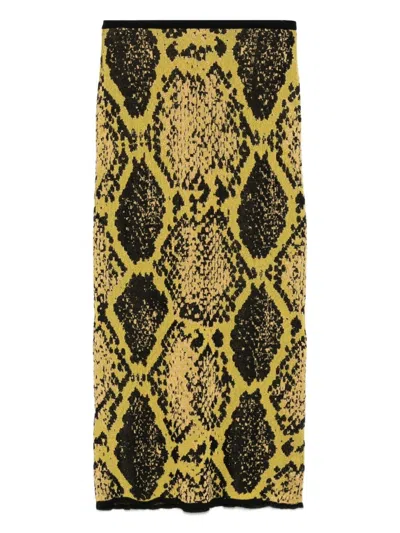 Attico Knee-length Bodycon Python Print Skirt In Yellow