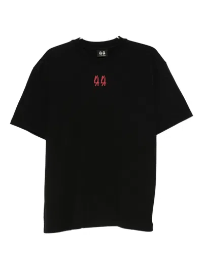 44 Label Group Black Crewneck T-shirt With Logo On The Front And Maxi Logo On The Rear In Cotton Man In Black