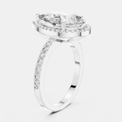 Pre-owned The Diamond Edit 4.00 Ct Round & Pear Cut 18k White Gold Solitaire Lab Grown Diamond Halo Ring Size 53
