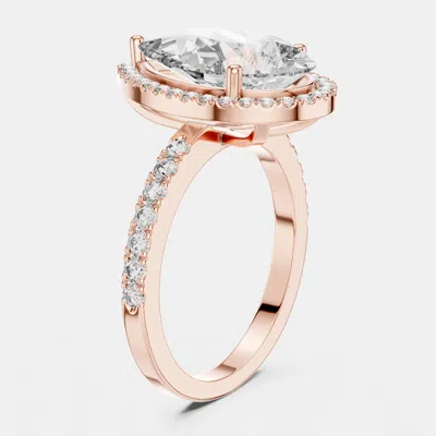 Pre-owned The Diamond Edit 4.00 Cts Round & Pear Cut 18k Rose Gold Solitaire Lab Grown Diamond Halo Ring Size 53