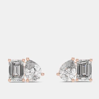 Pre-owned The Diamond Edit 2.00 Cts Pear Cut And Emerald Cut 18k Rose Gold Lab Grown Diamond Stud Earrings