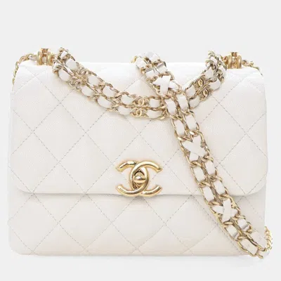 Pre-owned Chanel White Caviar Coco Flap Bag