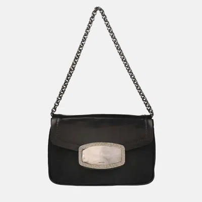 Pre-owned Prada Black Nylon Leather Rhinestone Handbag