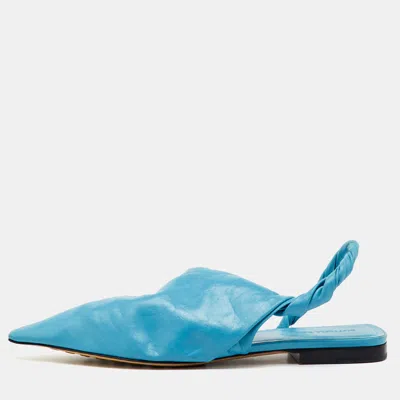 Pre-owned Bottega Veneta Blue Leather Pointed Toe Twist Slingback Flats Size 37.5