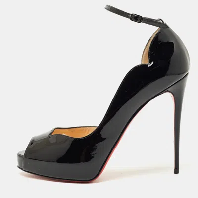 Pre-owned Christian Louboutin Black Patent Leather Round Chick Alta Platform Pumps Size 39.5