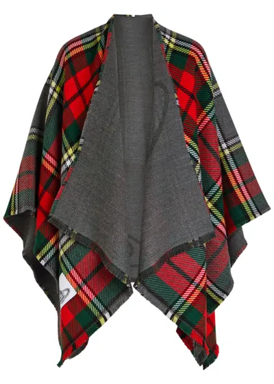 Vivienne Westwood Reversible Tartan Wool Poncho In Multi