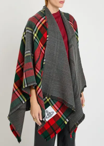 Vivienne Westwood Reversible Tartan Wool Poncho In Multi