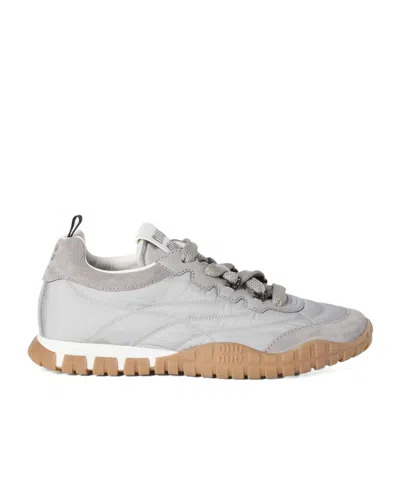 Miu Miu Tyre Technical Fabric And Suede Sneakers In Gray