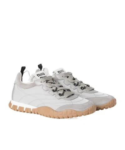 Miu Miu Tyre Technical Fabric And Suede Sneakers In Gray