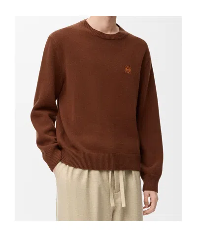 Loewe Mens Brown Anagram Crewneck Wool Jumper In Brown