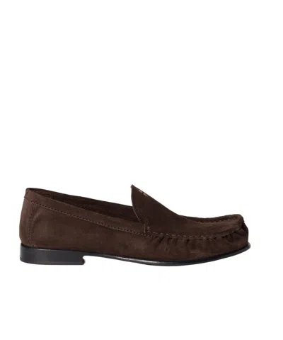 Miu Miu Suede Round Toe Slip On Loafers In Brown