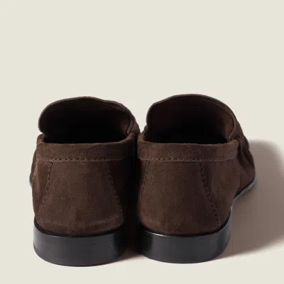Miu Miu Suede Round Toe Slip On Loafers In Brown