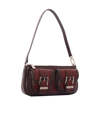 Michael Kors Rectangular Burgundy Leather Shoulder Bag In Black