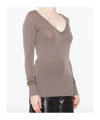 Lemaire Long-sleeve V-neck Sweater In Gray