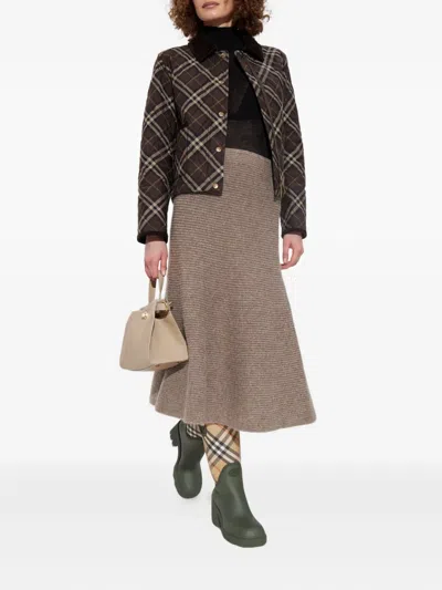Burberry Ribbed-knit Flared Skirt In Brown