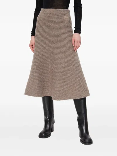 Burberry Ribbed-knit Flared Skirt In Brown
