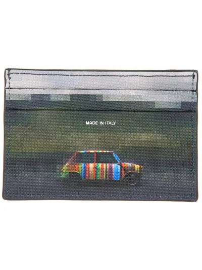Paul Smith Black Leather 'pixelated Mini' Card Holder In Gray