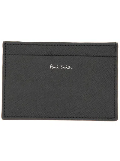 Paul Smith Black Leather 'pixelated Mini' Card Holder In Gray