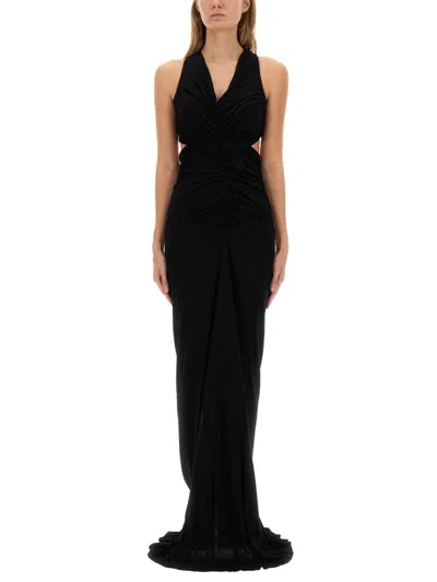 Rick Owens Halter Neck Ruched Dress Cut-out Sides In Black