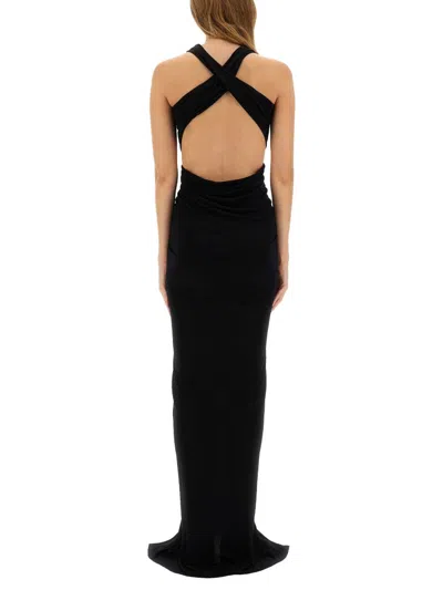 Rick Owens Halter Neck Ruched Dress Cut-out Sides In Black