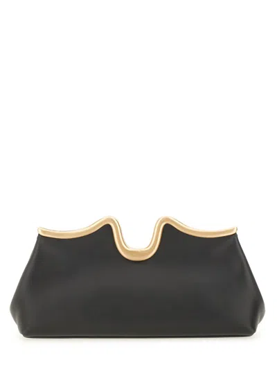 Cult Gaia Valma Curved-frame Chain-strap Clutch In Black