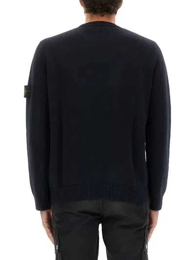 Stone Island Ribbed Hem Long Sleeve Crew Neck Sweater In Blue