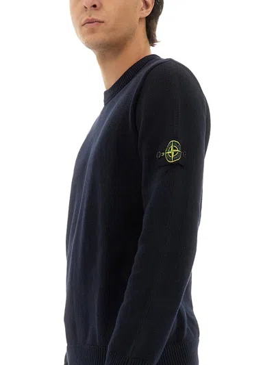 Stone Island Ribbed Hem Long Sleeve Crew Neck Sweater In Blue