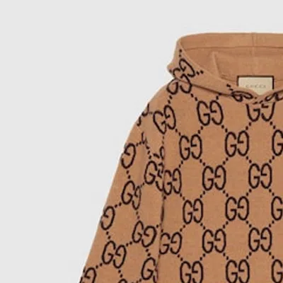 Gucci Gg Wool Hooded Sweatshirt 'camel Ebony' In Brown