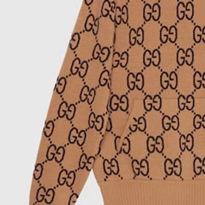 Gucci Gg Wool Hooded Sweatshirt 'camel Ebony' In Brown