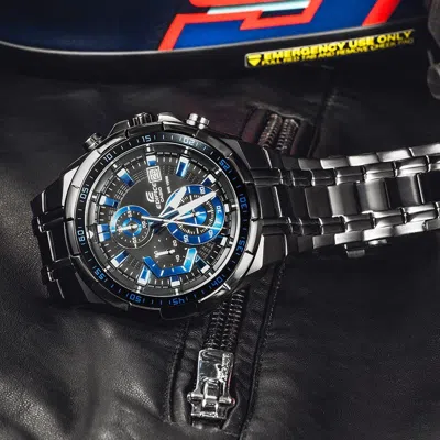 Casio Men's  Edifice Stainless Steel Strap Blue Watch Mens Black Analog