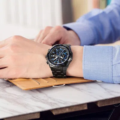 Casio Men's  Edifice Stainless Steel Strap Blue Watch Mens Black Analog