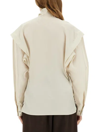 Lemaire High Collar Draped Long Sleeve Top In White