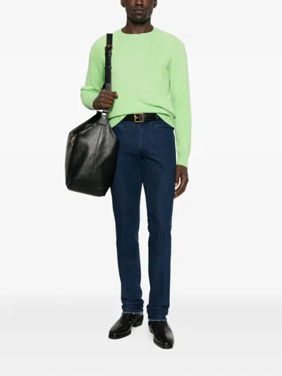 Tom Ford Cashmere Crew Neck Sweater Long Sleeves In Green