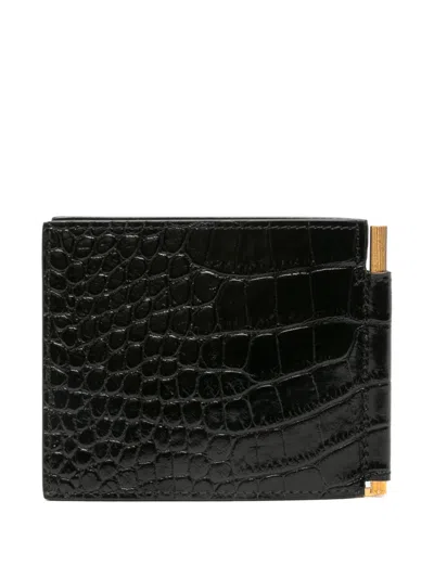 Tom Ford Crocodile-embossed Wallet With Money Clip In Black