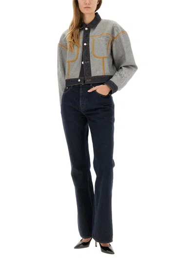 Moschino Cropped Jacket With Chest Pockets And Long Sleeves In Gray