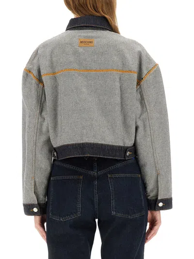 Moschino Cropped Jacket With Chest Pockets And Long Sleeves In Gray