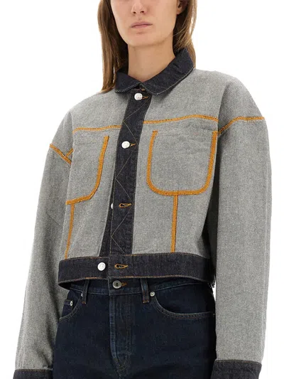 Moschino Cropped Jacket With Chest Pockets And Long Sleeves In Gray