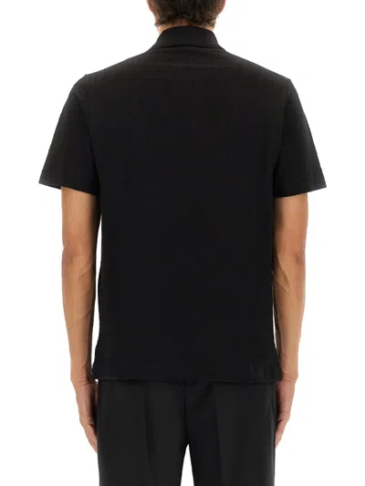 Fendi Ff Piquet Jacquard Polo Shirt In Black