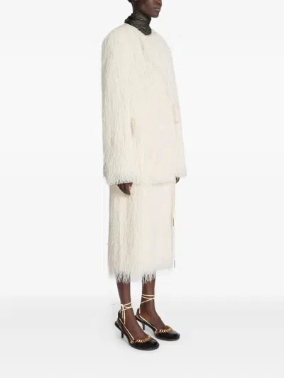 Dries Van Noten Fringed Coat With Knotted Belt And Tie In Neutral