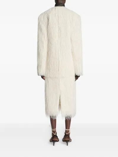 Dries Van Noten Fringed Coat With Knotted Belt And Tie In Neutral