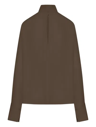 Tom Ford Long-sleeved Silk Georgette Blouse In Brown