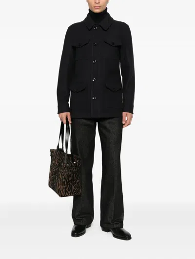 Tom Ford Four Pocket Collared Twill Jacket In Black
